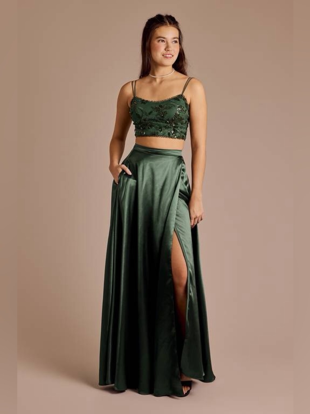 CRYSTAL DOLL
2-Piece Sequin Bodice and Satin A-Line Skirt Set